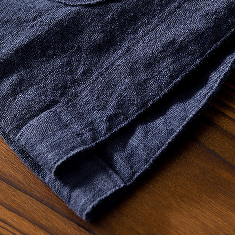 Nimara Ritual Frog-Button Chinese Tang Suit Cotton Linen Men Shirt With Pockets