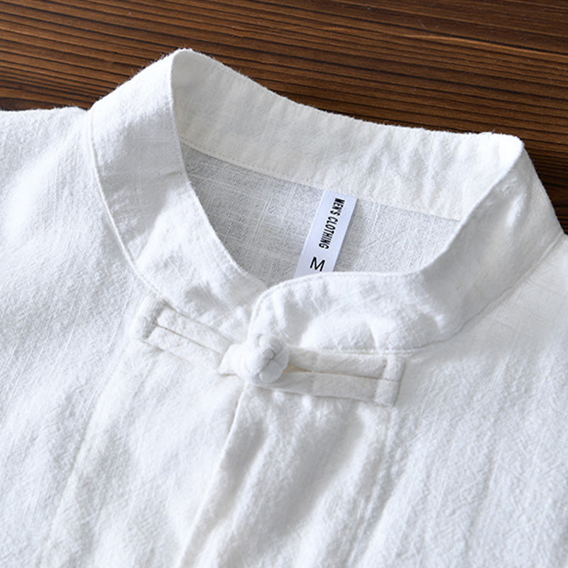 Nimara Ritual Frog-Button Chinese Tang Suit Cotton Linen Men Shirt With Pockets