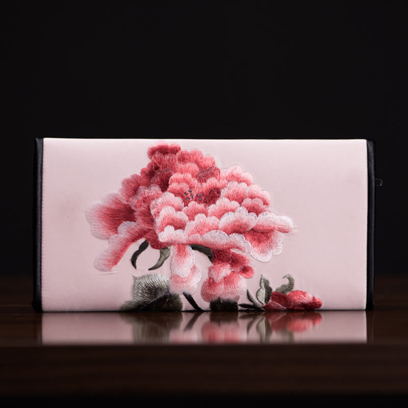 Nimara Ritual Peony Flower Su Embroidery Journey Shopping Long Purse Handbag
