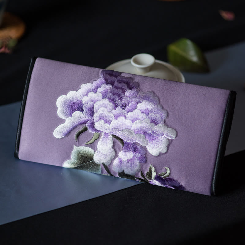 Nimara Ritual Peony Flower Su Embroidery Journey Shopping Long Purse Handbag