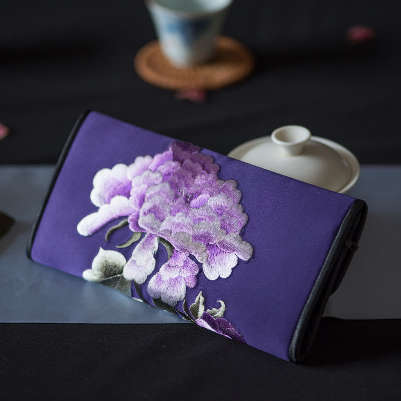 Nimara Ritual Peony Flower Su Embroidery Journey Shopping Long Purse Handbag