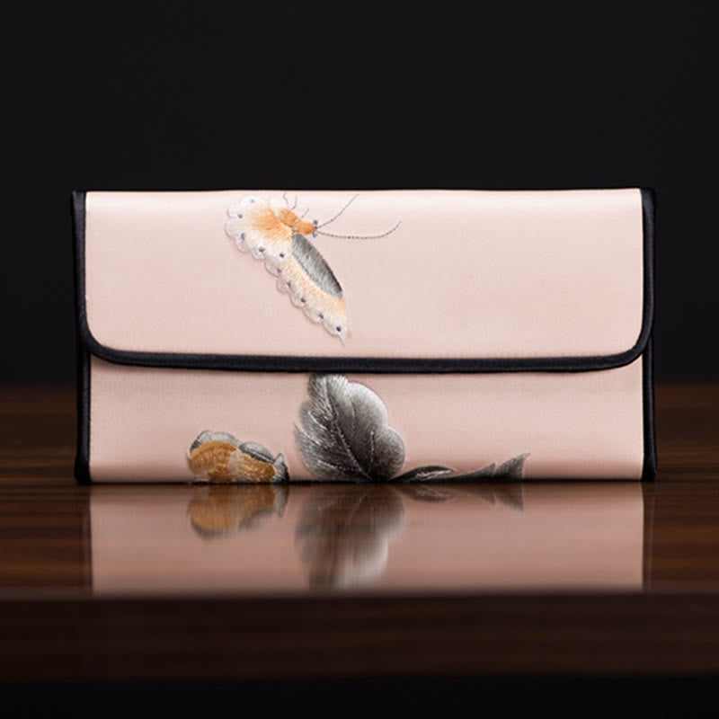 Nimara Ritual Peony Flower Su Embroidery Journey Shopping Long Purse Handbag