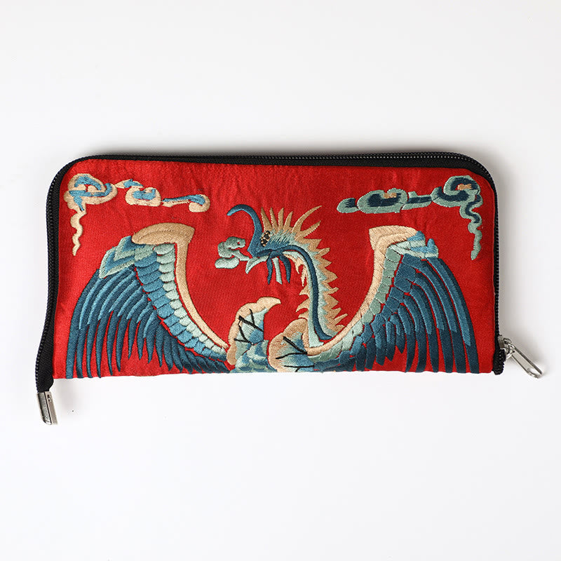 Nimara Ritual Mythical Beast Phoenix Dragon Qilin Su Embroidery Ticket Folder Storage Journey Shopping Purse Handbag