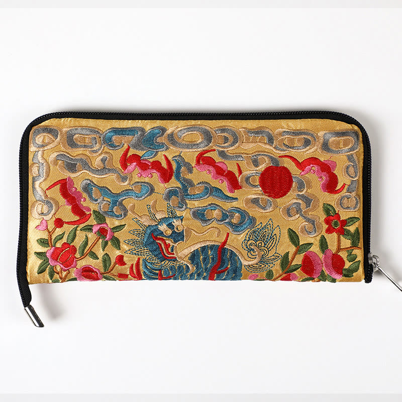 Nimara Ritual Mythical Beast Phoenix Dragon Qilin Su Embroidery Ticket Folder Storage Journey Shopping Purse Handbag