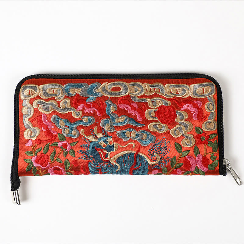 Nimara Ritual Mythical Beast Phoenix Dragon Qilin Su Embroidery Ticket Folder Storage Journey Shopping Purse Handbag
