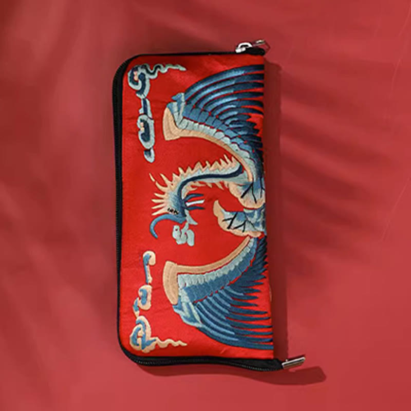 Nimara Ritual Mythical Beast Phoenix Dragon Qilin Su Embroidery Ticket Folder Storage Journey Shopping Purse Handbag