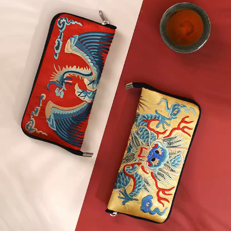 Nimara Ritual Mythical Beast Phoenix Dragon Qilin Su Embroidery Ticket Folder Storage Journey Shopping Purse Handbag