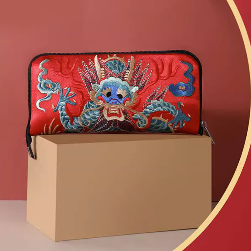 Nimara Ritual Mythical Beast Phoenix Dragon Qilin Su Embroidery Ticket Folder Storage Journey Shopping Purse Handbag