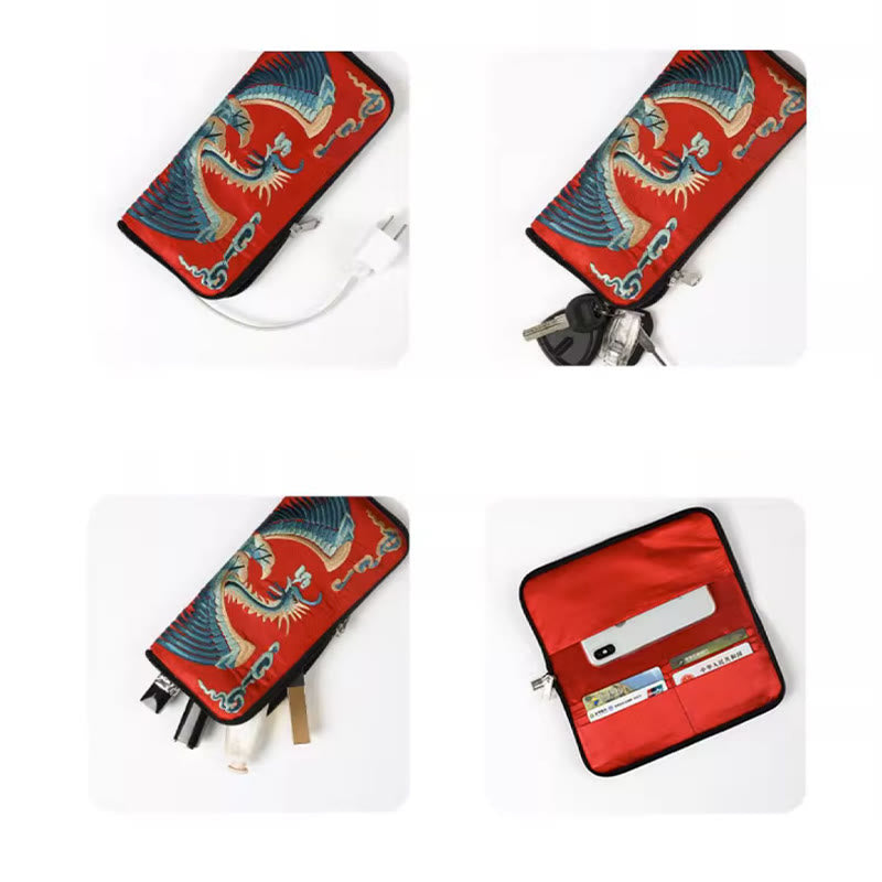 Nimara Ritual Mythical Beast Phoenix Dragon Qilin Su Embroidery Ticket Folder Storage Journey Shopping Purse Handbag
