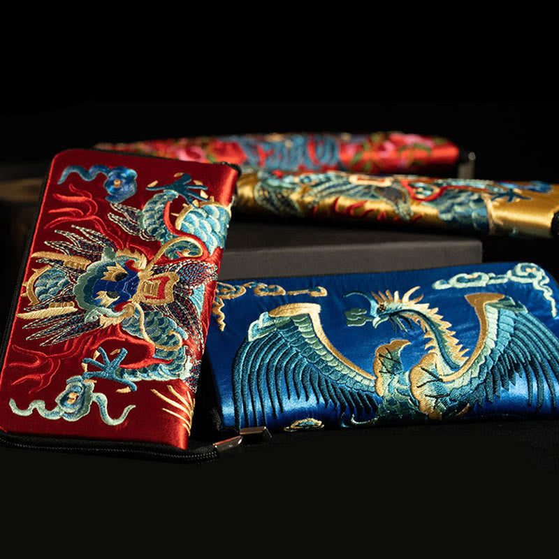 Nimara Ritual Mythical Beast Phoenix Dragon Qilin Su Embroidery Ticket Folder Storage Journey Shopping Purse Handbag