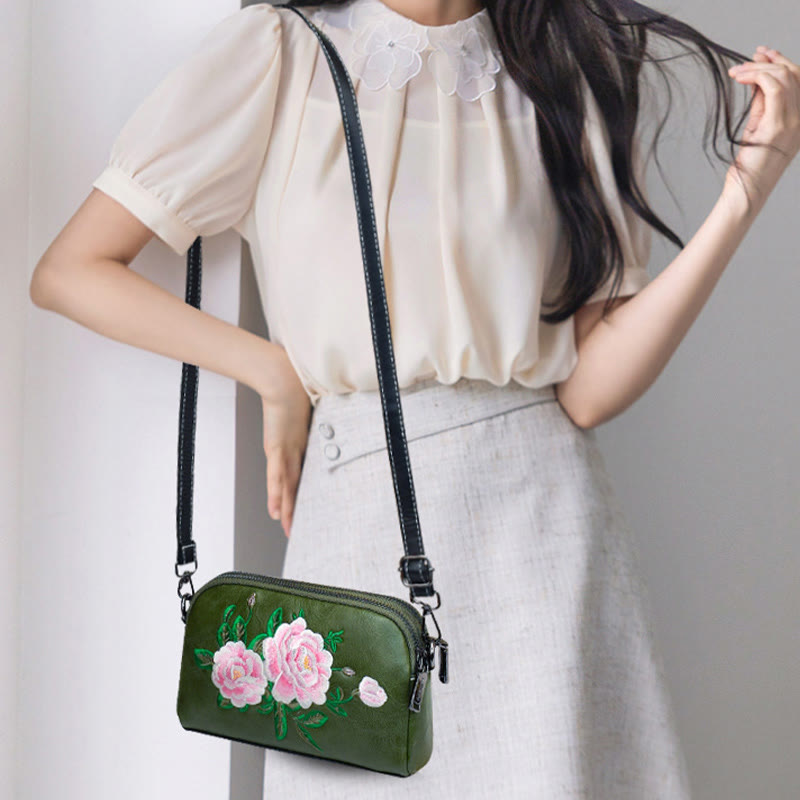 Nimara Ritual Peony Pomegranate Flowers Su Embroidery Journey Shopping Purse Shoulder Bag Crossbody Bag
