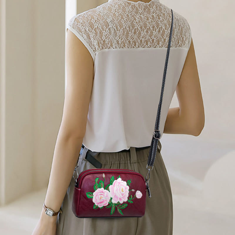 Nimara Ritual Peony Pomegranate Flowers Su Embroidery Journey Shopping Purse Shoulder Bag Crossbody Bag