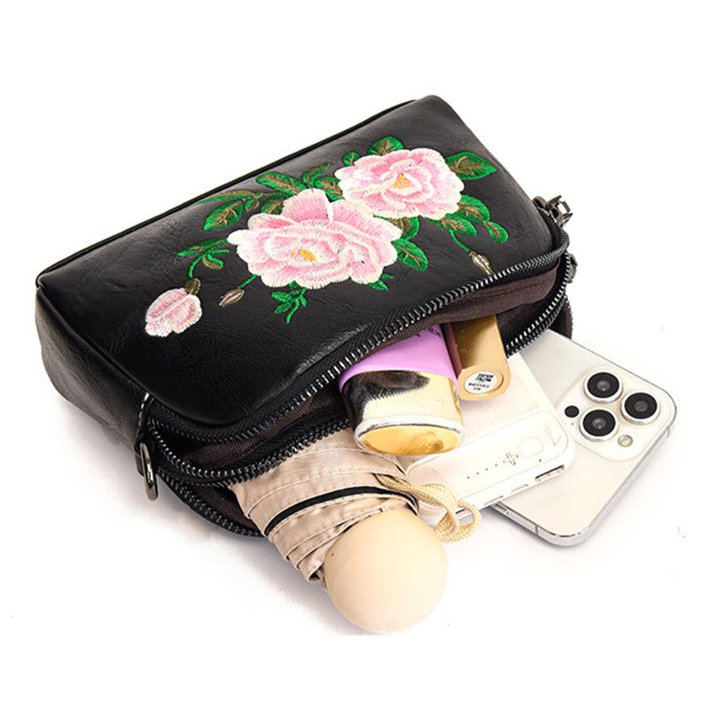 Nimara Ritual Peony Pomegranate Flowers Su Embroidery Journey Shopping Purse Shoulder Bag Crossbody Bag