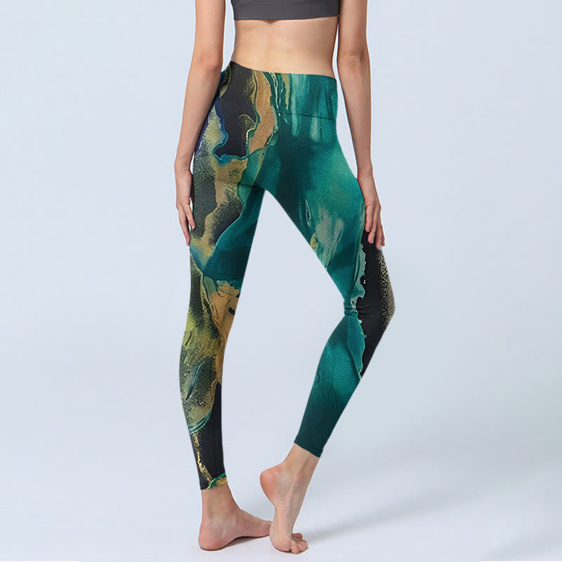 Nimara Ritual DarkCyan Natural Landscapes Exercise Leggings Women's Yoga Pants