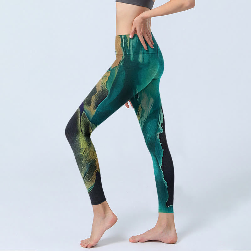 Nimara Ritual DarkCyan Natural Landscapes Exercise Leggings Women's Yoga Pants
