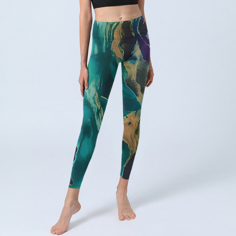 Nimara Ritual DarkCyan Natural Landscapes Exercise Leggings Women's Yoga Pants