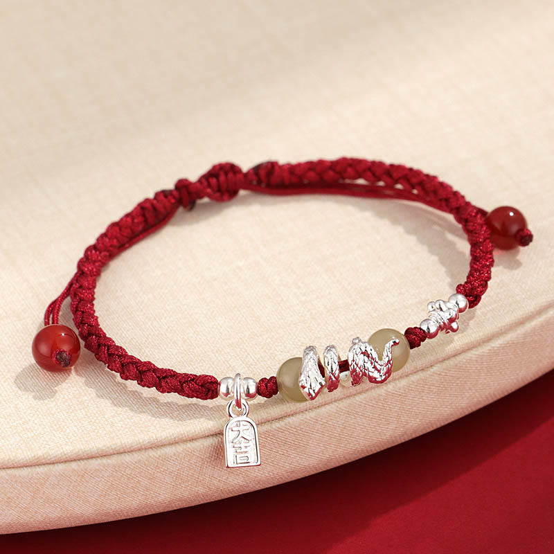 Nimara Ritual Hetian Jade Year of the Snake String Protection Braided Bracelet