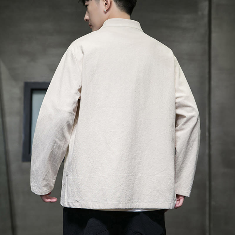 Nimara Ritual Simple Frog-Button Chinese Tang Suit Cotton Men Jacket Shirt With Pockets