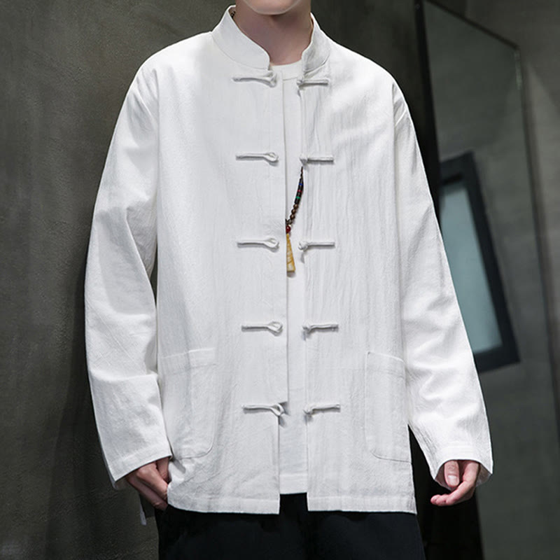Nimara Ritual Simple Frog-Button Chinese Tang Suit Cotton Men Jacket Shirt With Pockets