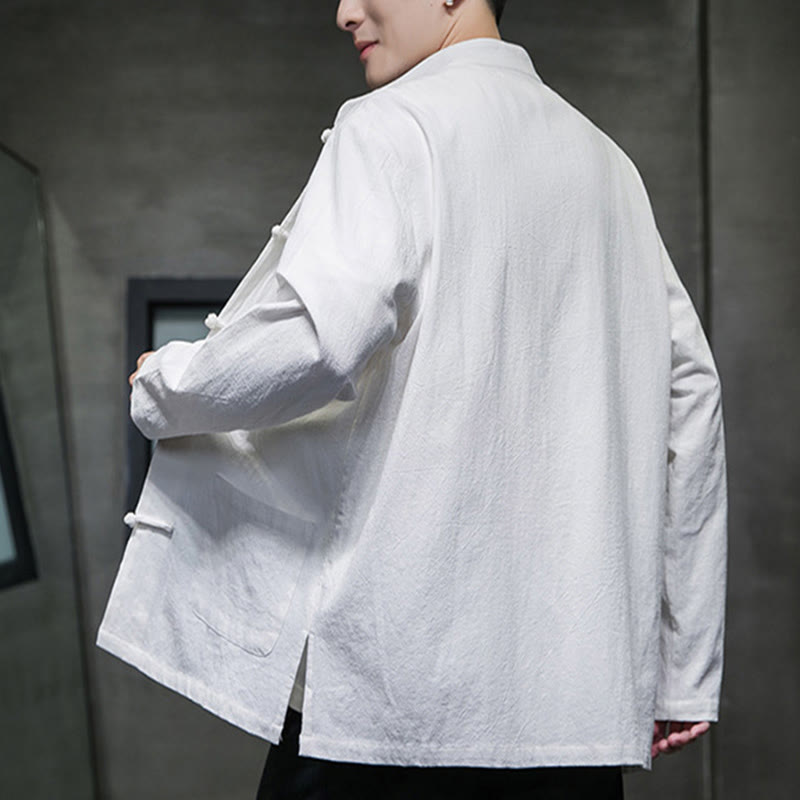Nimara Ritual Simple Frog-Button Chinese Tang Suit Cotton Men Jacket Shirt With Pockets