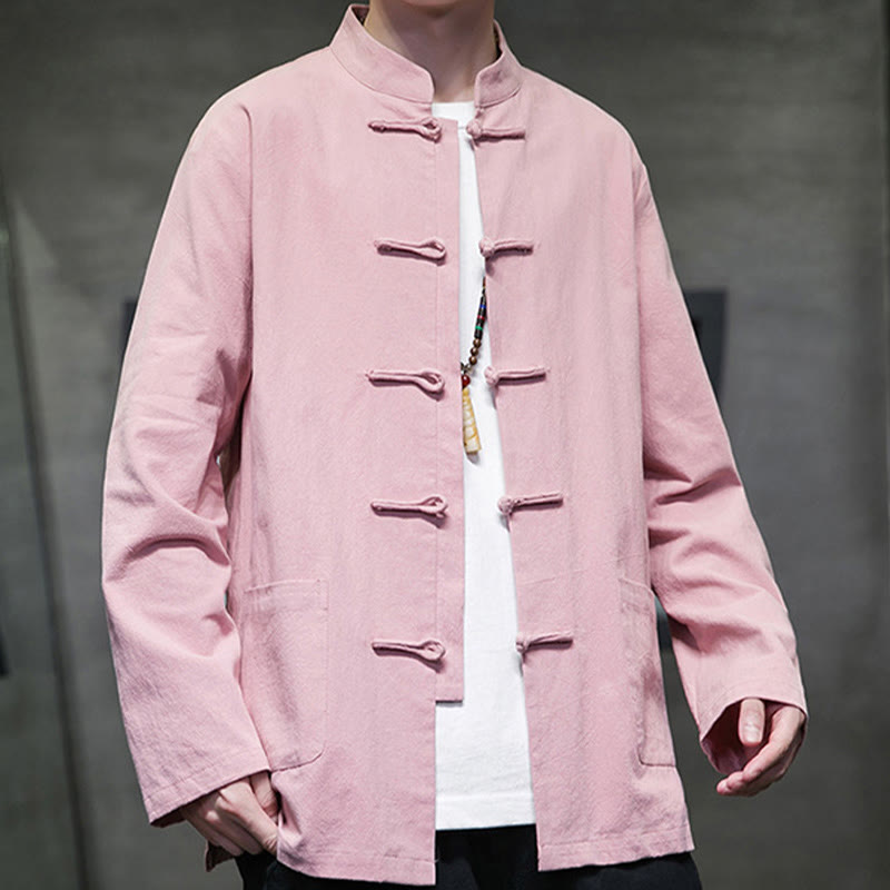 Nimara Ritual Simple Frog-Button Chinese Tang Suit Cotton Men Jacket Shirt With Pockets