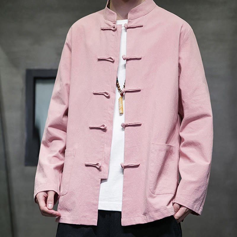 Nimara Ritual Simple Frog-Button Chinese Tang Suit Cotton Men Jacket Shirt With Pockets