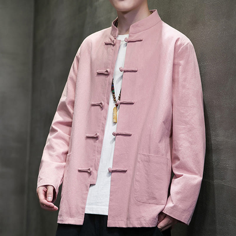Nimara Ritual Simple Frog-Button Chinese Tang Suit Cotton Men Jacket Shirt With Pockets