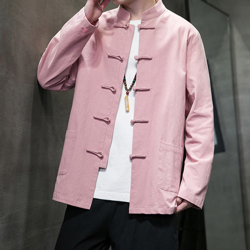 Nimara Ritual Simple Frog-Button Chinese Tang Suit Cotton Men Jacket Shirt With Pockets