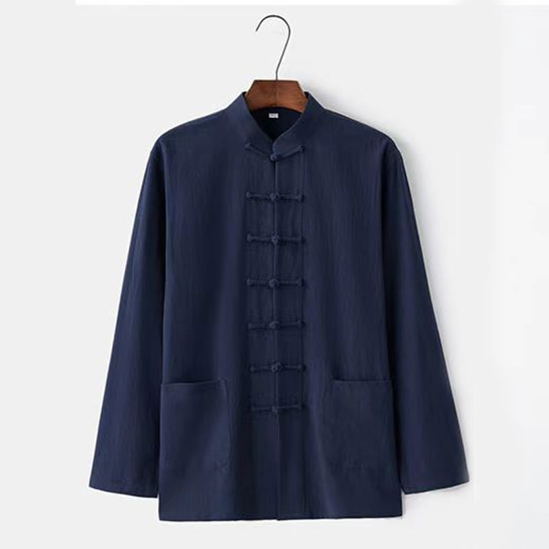Nimara Ritual 2Pcs Tang Suit Traditional Frog-Button Uniform Long Sleeve Shirt Pants Men's Set