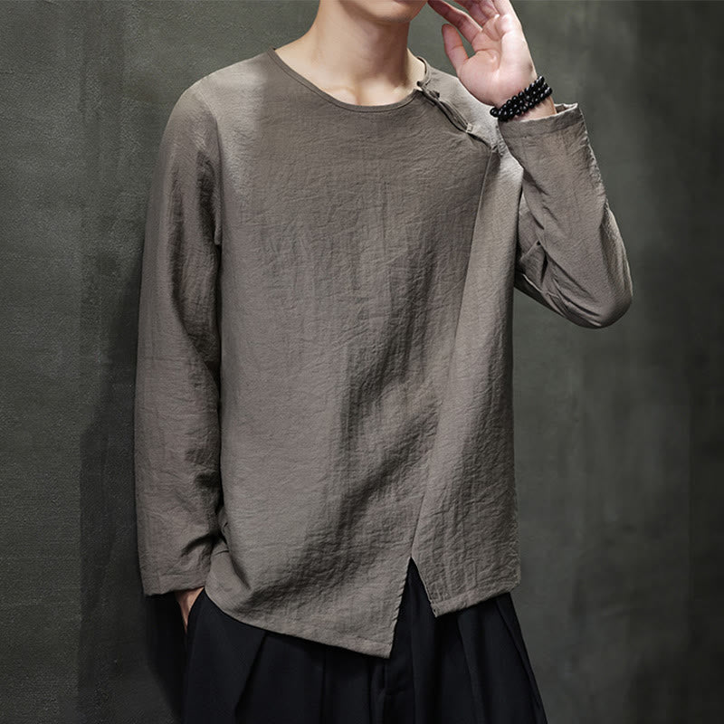 Nimara Ritual Fall Solid Round Neck Long Sleeve T-Shirt Cotton Men Clothing