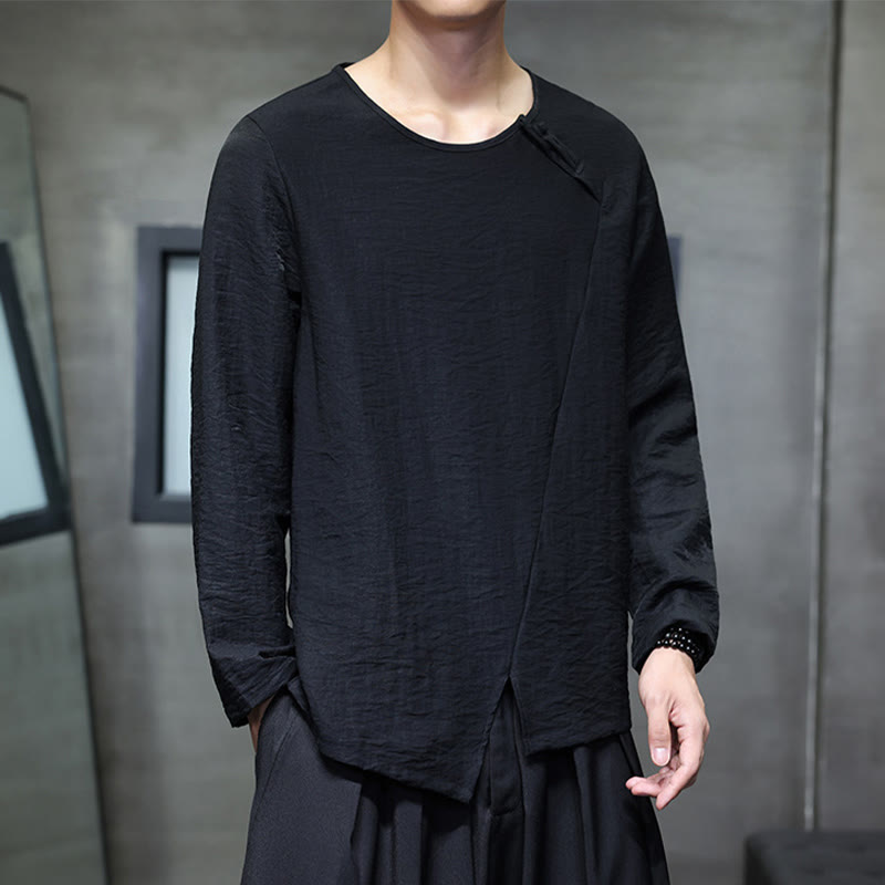Nimara Ritual Fall Solid Round Neck Long Sleeve T-Shirt Cotton Men Clothing