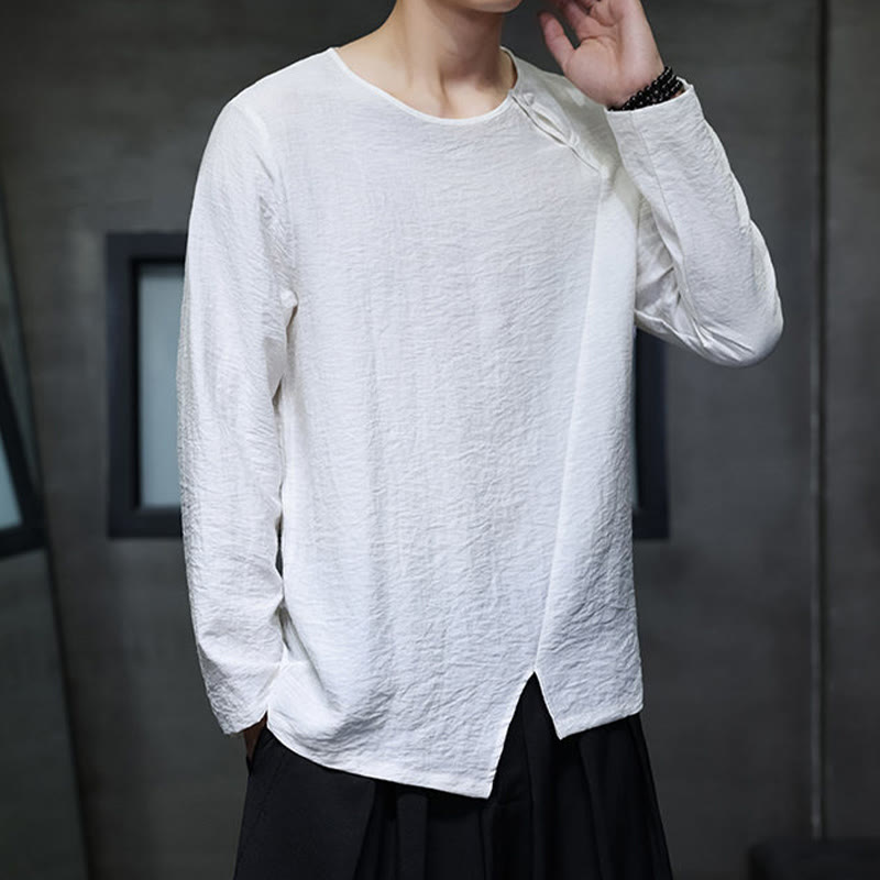 Nimara Ritual Fall Solid Round Neck Long Sleeve T-Shirt Cotton Men Clothing