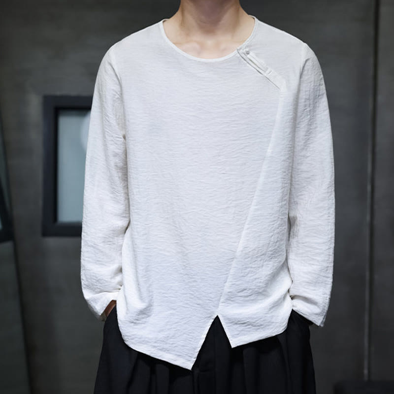 Nimara Ritual Fall Solid Round Neck Long Sleeve T-Shirt Cotton Men Clothing