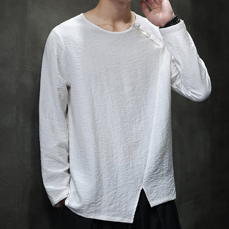 Nimara Ritual Fall Solid Round Neck Long Sleeve T-Shirt Cotton Men Clothing