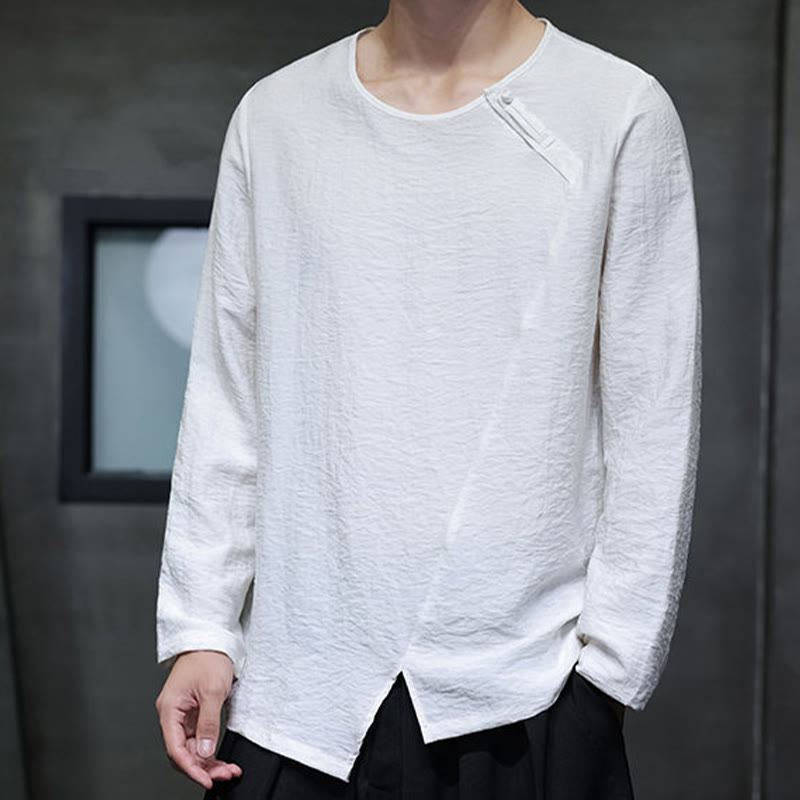 Nimara Ritual Fall Solid Round Neck Long Sleeve T-Shirt Cotton Men Clothing