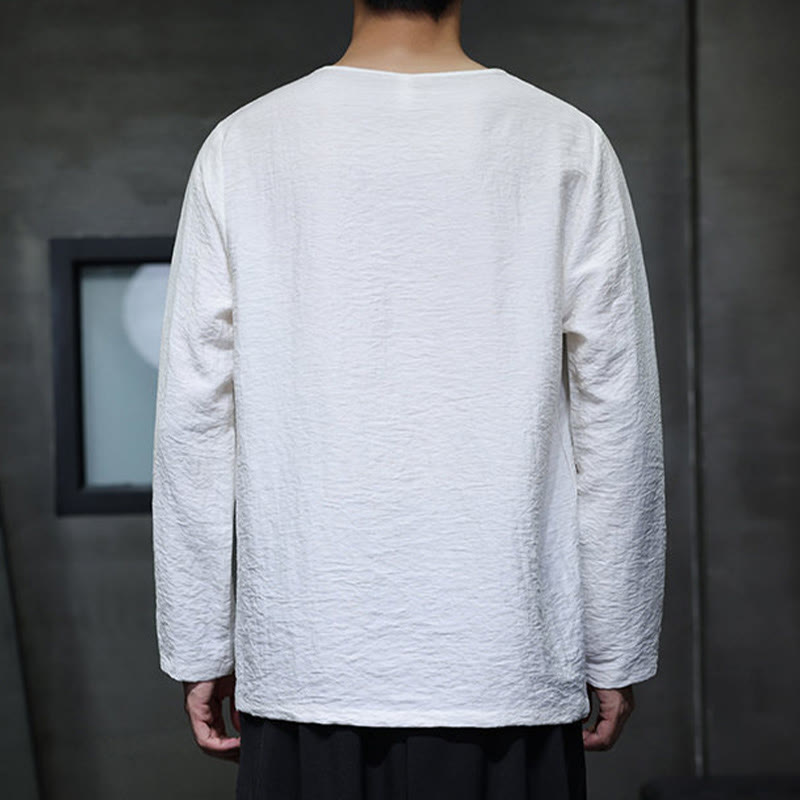 Nimara Ritual Fall Solid Round Neck Long Sleeve T-Shirt Cotton Men Clothing
