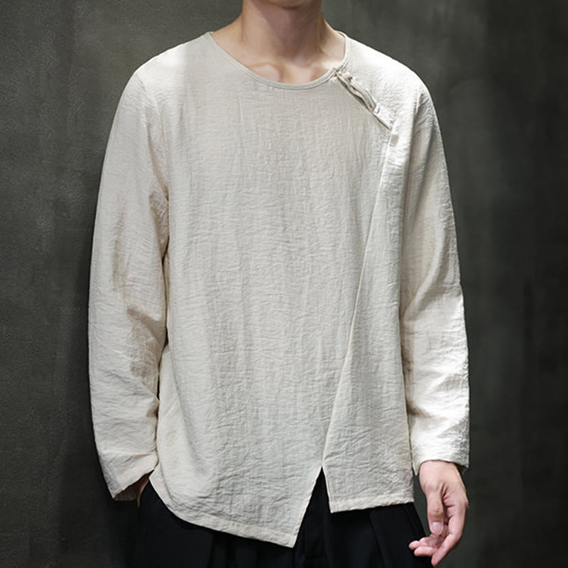 Nimara Ritual Fall Solid Round Neck Long Sleeve T-Shirt Cotton Men Clothing