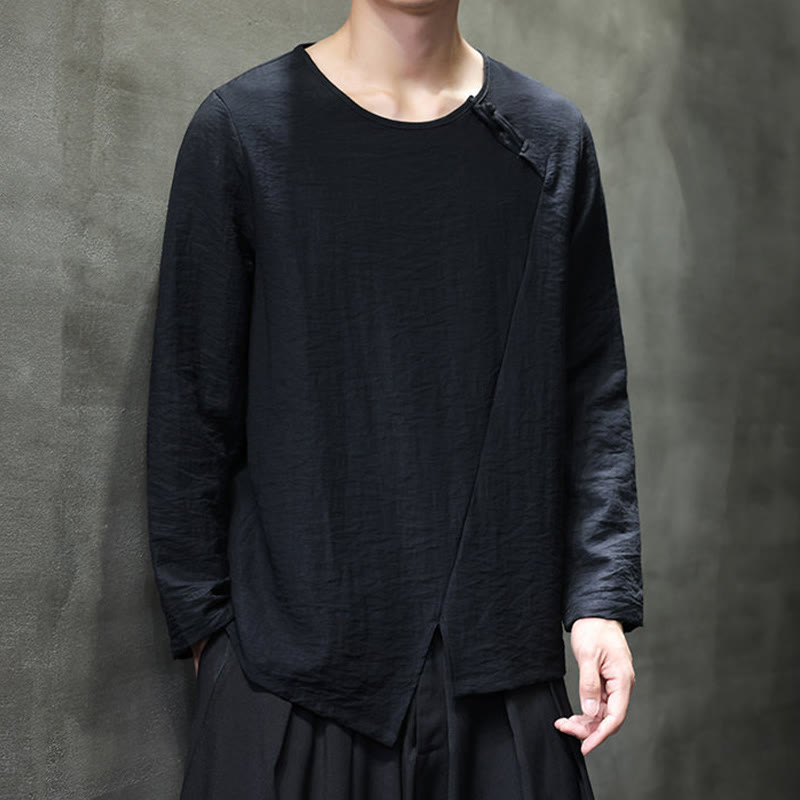 Nimara Ritual Fall Solid Round Neck Long Sleeve T-Shirt Cotton Men Clothing