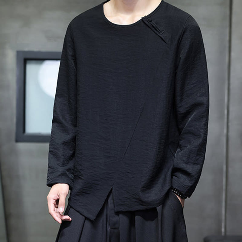Nimara Ritual Fall Solid Round Neck Long Sleeve T-Shirt Cotton Men Clothing