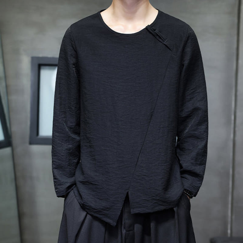 Nimara Ritual Fall Solid Round Neck Long Sleeve T-Shirt Cotton Men Clothing