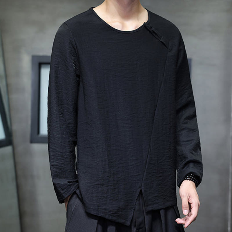 Nimara Ritual Fall Solid Round Neck Long Sleeve T-Shirt Cotton Men Clothing