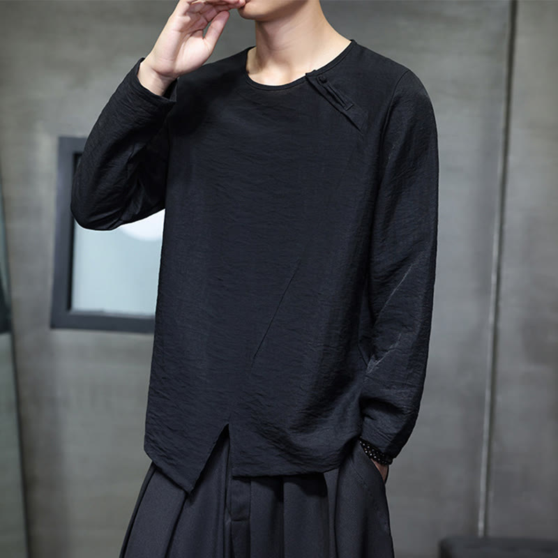 Nimara Ritual Fall Solid Round Neck Long Sleeve T-Shirt Cotton Men Clothing