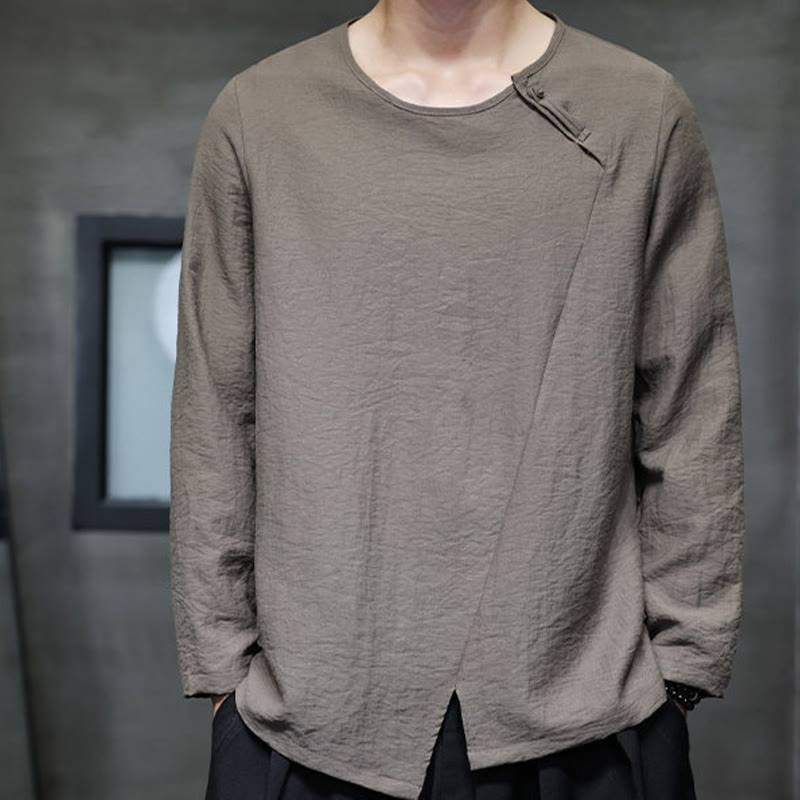 Nimara Ritual Fall Solid Round Neck Long Sleeve T-Shirt Cotton Men Clothing
