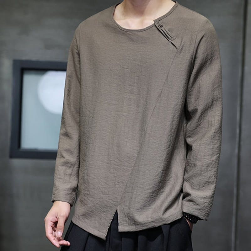 Nimara Ritual Fall Solid Round Neck Long Sleeve T-Shirt Cotton Men Clothing