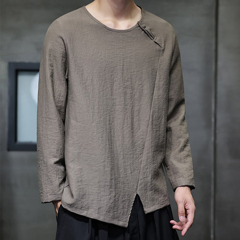 Nimara Ritual Fall Solid Round Neck Long Sleeve T-Shirt Cotton Men Clothing