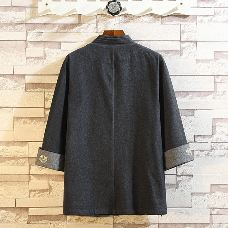 Nimara Ritual Men's Frog-Button Tang Suit Three Quarter Sleeve Kimono With Pockets
