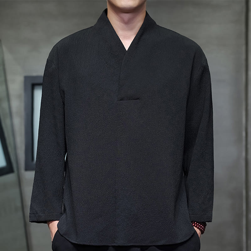 Nimara Ritual Simple V-Neck Long Sleeve T-Shirt Men Clothing