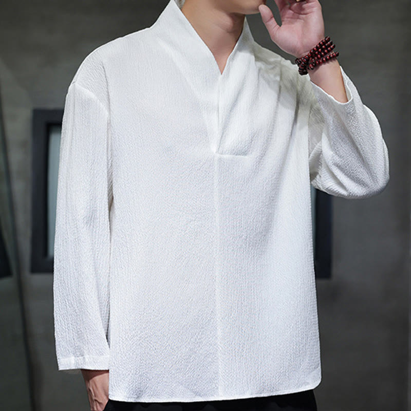 Nimara Ritual Simple V-Neck Long Sleeve T-Shirt Men Clothing