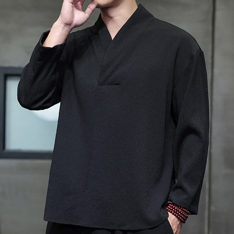 Nimara Ritual Simple V-Neck Long Sleeve T-Shirt Men Clothing
