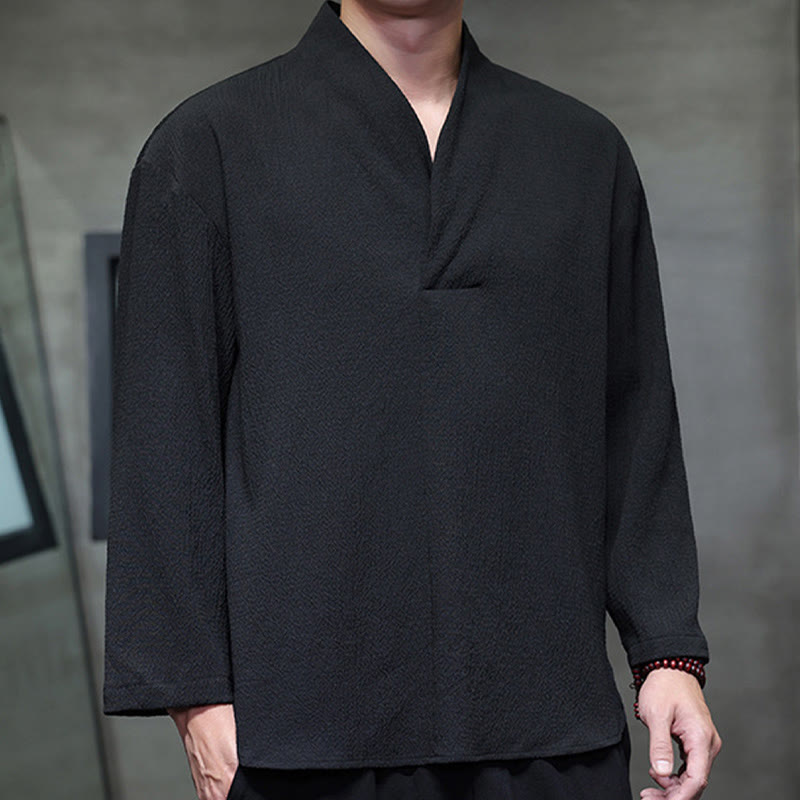 Nimara Ritual Simple V-Neck Long Sleeve T-Shirt Men Clothing